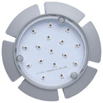 Circular LED light component with multiple small LED lights on a white background