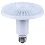 A white LED high-bay grow light with a ribbed circular top canopy and a threaded metal E14 screw base, shown on a solid white background.