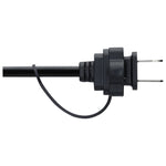 A black power plug with a two-pin US style connector on a black cable, shown against a plain white background.