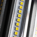 Close-up of a LED strip with visible circuitry and labels.