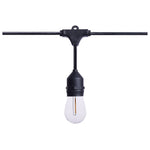 Black 24 foot led string light with 12 clear glass s14 lamps and metal filament for outdoor use 2700k cct 120 volt