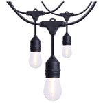 Black outdoor led string light with clear glass s14 bulbs 24 foot modern industrial design 2700k cct 120 volt