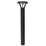 A modern black outdoor bollard light with a cylindrical pole and a circular head, shown against a plain white background.
