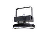 Black LED high bay light fixture in a white background