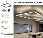 4x4 Foot Square LED Direct/Indirect Pendant Fixture, 31,720 Lumen Max, 260W, CCT Selectable, 120-277V