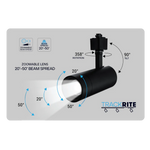 3" Zoomable H-track Head, 2100 Lumens, 30W, CCT Selectable, 120V, Black, White or Brass Finish
