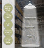 LED UFO High Bay, 22,500 Lumen Max, Wattage and CCT Selectable, White, 120-277V