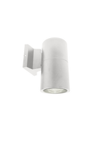 A modern cylindrical wall-mounted light fixture in a matte silver finish, shown against a plain white background.