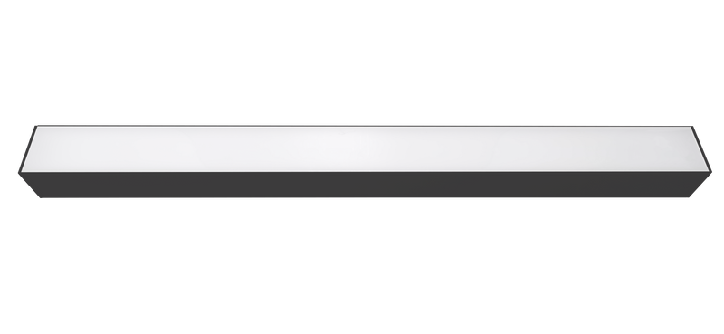 8 FT LED Direct/Indirect Suspended Linear Fixture, 4" Wide, 11,500 Lumen Max, Wattage and CCT Selectable, 120-277V, White or Black Finish