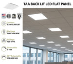 2 x 2 Foot Back Lit LED Flat Panel, 5000 Lumen Max, Wattage and CCT Selectable, Dimmable, 120-277V, TAA Compliant