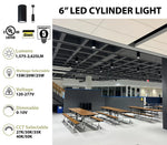 6’’ LED Architectural Cylinder Light Fixture 2625 Lumens Wattage and CCT Selectable 120-277V Black or White Finish - Suspended