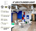 4" LED Architectural Cylinder Light Fixture, 1680 Lumens, Wattage and CCT Selectable, 120-277V, White Finish