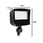 Black rectangular led flood light with integrated photocell featuring white led grid and adjustable mounting bracket