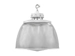 White aries g5 led ufo high bay with ribbed translucent diffuser and metallic hook for industrial lighting