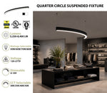 8 FT Quarter Circle LED Direct/Indirect Linear Light, 2" Wide, 8400 Lumen Max, Wattage and CCT Selectable, 120-277V, White or Black Finish