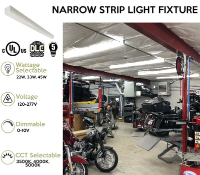 4FT LED Narrow Strip Light, Wattage and CCT Selectable, 120-277V
