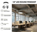 Black 18 inch led round pendant light with sleek modern design selectable wattage and cct in black finish