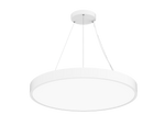 Modern white led round pendant light with chrome suspension chains and selectable wattage and cct in sleek design