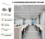 2FT LED Linear Suspended/Grid Mount Fixture, 1150 Lumen Max, Wattage and CCT Selectable, 120-277V
