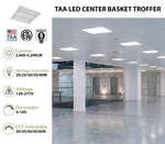 White 2x2 led center basket troffer with adjustable lighting, 5200 lumen max, dimmable, taa compliant design