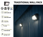 LED Traditional Wall Pack, 5,800 Lumen Max, Wattage and CCT Selectable, Beam Angle Adjustable, Integrated Photocell, 120-277V