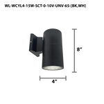 4" LED Architectural Outdoor Wall Mount Cylinder Light, 1650 Lumens, 15W, CCT Selectable, 120-277V, White