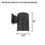 Black matte wall mount cylinder led architectural light fixture with integrated bracket for outdoor use