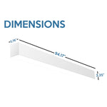 8 FT LED Linear Fixture, 9600 Lumen Max, 80W, CCT Selectable, 120-277V, White or Silver Finish