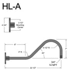 Hl-a mounting bracket with curved metallic arm and threaded 14 npt end for hi-lite 16 radial shade in multiple color finishes