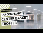 2 x 4 Foot LED Center Basket Troffer, 9360 Lumen Max, Wattage and CCT Selectable, Dimmable, 120-277V, TAA Compliant