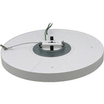White circular architectural flush mount ceiling light with central bracket and visible wiring flush mount ceiling fixture