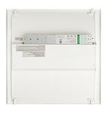 White metal server rack back panel showing technical specifications for 2 x 2 foot led selectable color temp troffers