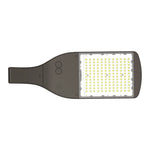 Modern gray led area light with bright white leds cct selectable wattage and beam adjustable control buttons on side