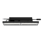 Black industrial light fixture on a white background