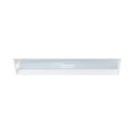 A white linear fluorescent light fixture with a long cylindrical tube inside a rectangular housing, shown against a plain white background.