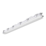 White sleek 4ft fiberglass vapor tight led light fixture with segmented housing wattage and cct selectable