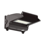 A bronze outdoor LED wall light fixture with a ribbed protective cover and mounting brackets, shown on a solid white background.