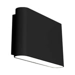 A modern black wall-mounted light fixture with a curved rectangular shade and a horizontal white LED light strip underneath, shown against a plain white background.