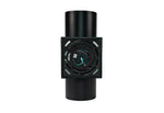 A black cylindrical camera lens adapter with a square filter mount and circular lens opening, shown against a plain white background.