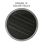 Black circular solar vandal resistant bollard light cell with silver metallic border and white grid lines