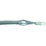 Silver-colored metal cable pulling grips with crimped mesh texture and solid terminal end for cable pulling applications