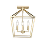Millennium Lighting four light brass-finished lantern ceiling fixture with clear glass bulbs for overhead lighting