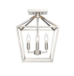 Silver-finished metal millennium lighting four light semi flush mount ceiling light with three exposed bulb sockets for overhead lighting