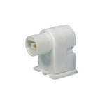 White plastic high output fluorescent lampholder with cylindrical opening and rectangular base for secure bulb fitting