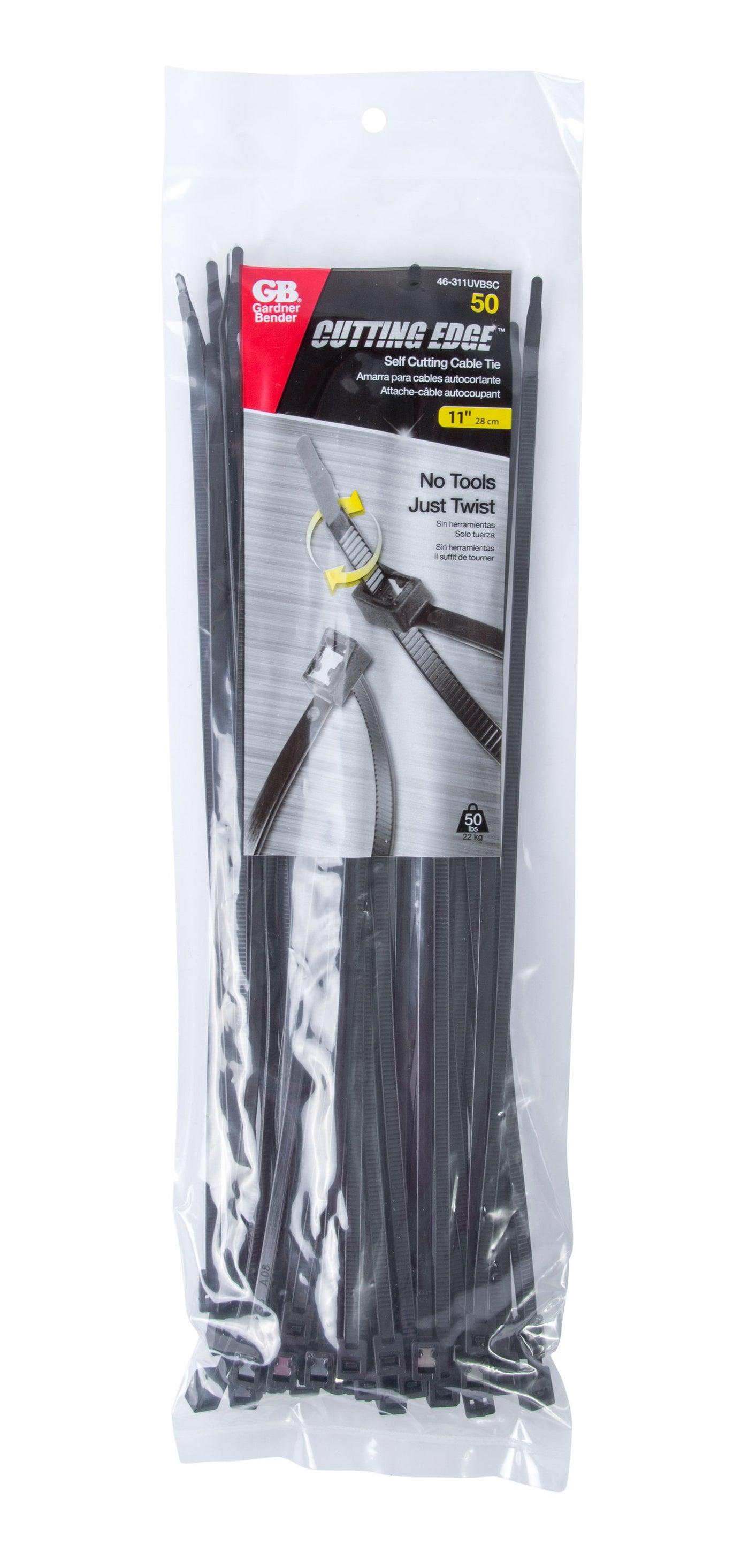 Gardner Bender 46-311UVBSC 11" Self Cutting Cable Tie, black, 50lb; 50 per bag