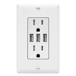 5.8A USB Three Type A Wall Outlet Charger with 15A Tamper-Resistant Receptacle