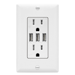 5.8A USB Three Type A Wall Outlet Charger  with 15A Tamper-Resistant Receptacle