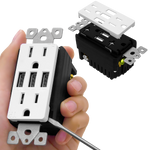 5.8A USB Three Type A Wall Outlet Charger with 15A Tamper-Resistant Receptacle