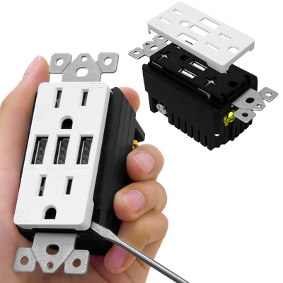 5.8A USB Three Type A Wall Outlet Charger  with 15A Tamper-Resistant Receptacle