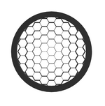 Black circular honeycomb louver mesh filter with trim ring from atom series designed for ventilation applications